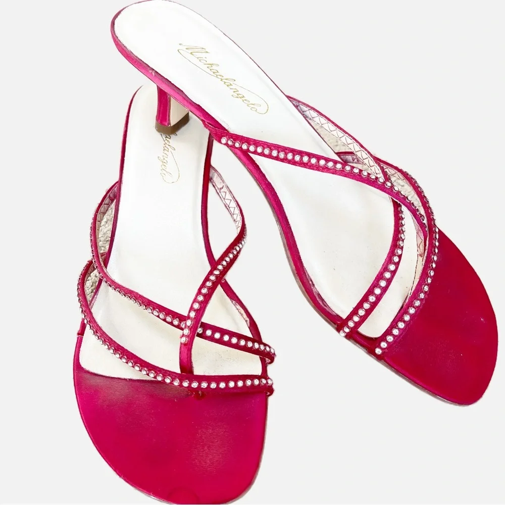 Michaelangelo David's Bridal Apple Red Satin Rhinestone Sandal Size 10